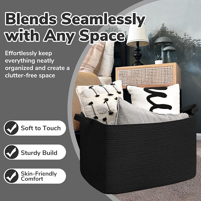 Goodpick Large Blanket Basket Living Room, 21.6" x 14.9" x 11.8" Woven Storage - Image 5