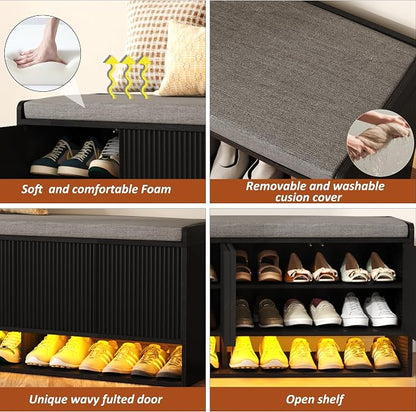 HOMEFORT 47.2" Fluted Shoe Storage Bench, Entryway Bench - Image 6