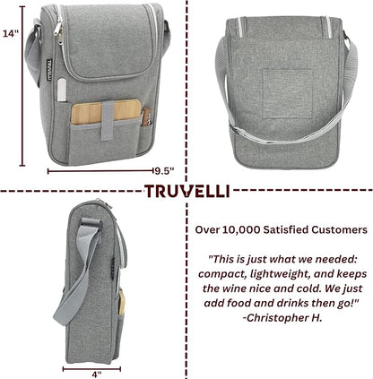 Truvelli Insulated Wine Tote Bag: Portable 2 Bottle Cheese Waterproof Black - Image 4