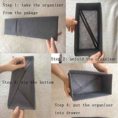 Sock Drawer Organizer Set of 3 Pack Gray, Closet Foldable Dresser Storage Bins - Image 5
