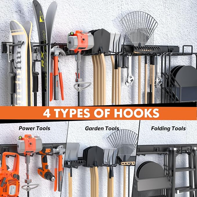 64 Inches Garage Storage, Garage Organization, Wall Mount Garden Tool Organizer - Image 3