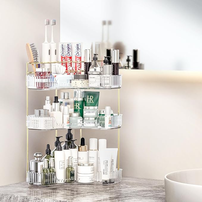 Makeup Organizer Countertop 3 Tier, Corner Bathroom Countertop Organizer by Pougny