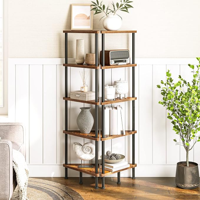 HOOBRO Corner Shelf Stand, Industrial 5-Tier Corner Bookshelf - Image 4