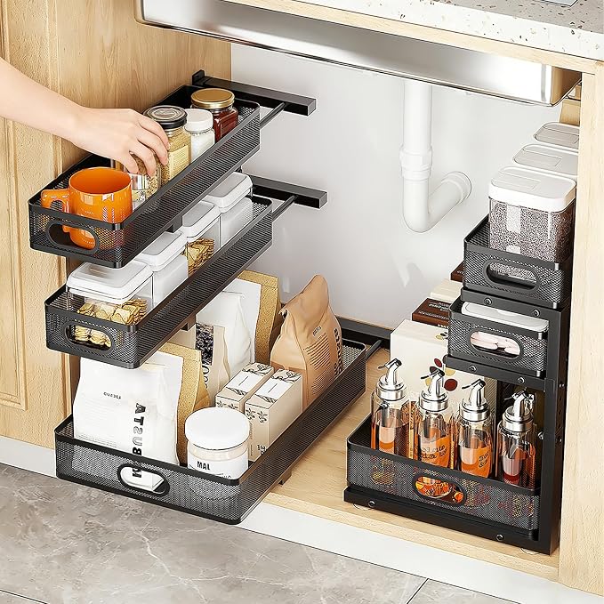Under Sink Organizer, Height Adjustable Slide out Storage Drawer Rack by Unknown