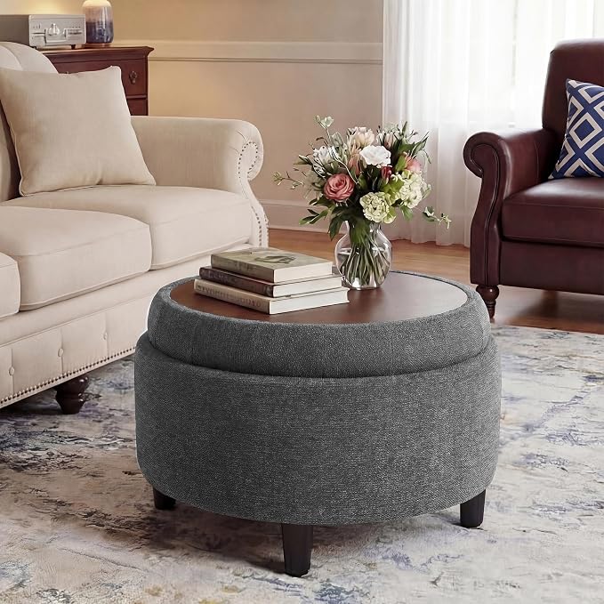COLAMY Round Hidden Storage Ottoman by COLAMYHOME