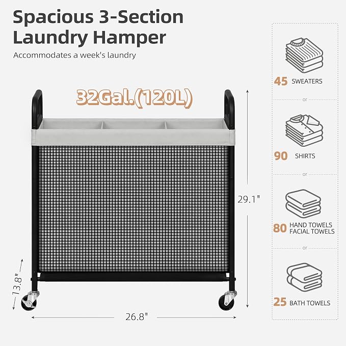 STORAGE MANIAC Rolling Laundry Hamper - Image 3
