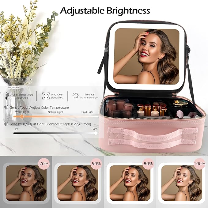 MOMIRA Makeup Train Case with Light & Mirror Large Cosmetic Organizer with - Image 4