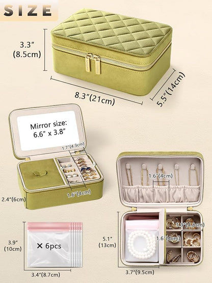 Velvet Travel Jewelry Box with Large Mirror, Double-Layer Jewelry Organizer Case - Image 2