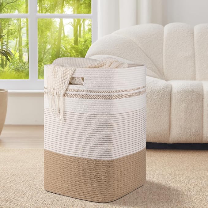 Laundry Hamper, Large Woven Rope Tall Laundry Basket - Image 7