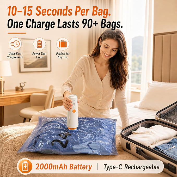 Vacuum Storage Bags with Rechargeable Cordless Pump, Space Saving Seal Bags - Image 3
