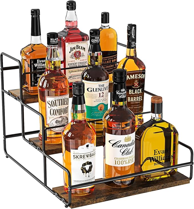 Nuovoware Liquor Bottle Display Shelf, 3-Tier Liquor Shelf, Carbon Steel Bar by NUOVOWARE