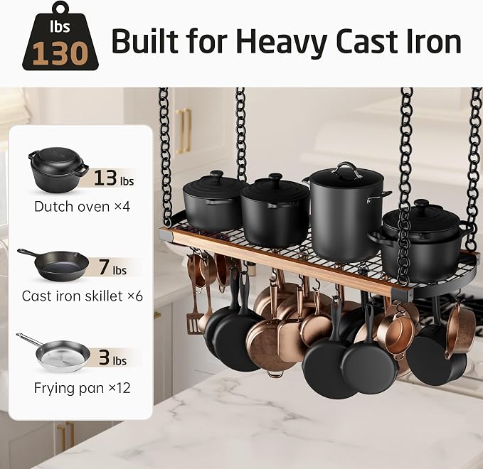KES 48 Inch Large Hanging Pot Rack Ceiling Mount - Image 4