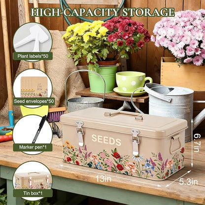 JarThenaAMCS Spring Wildflower Metal Seed Storage Organizer 4 Dividers Vintage - Image 2