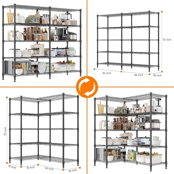 Homdox 5-Tier Adjustable Metal Storage Shelves, Space-Saving Corner Rack - Image 2