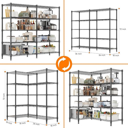 Homdox 5-Tier Adjustable Metal Storage Shelves, Space-Saving Corner Rack - Image 2