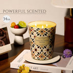 HomeLights 3-Wick Candles for Home Scented - 34oz Soy Wax Blend Candle Long-Lasting Fragrance, Bohemian Natural Textures Home Decor and Housewarming Gifts, Peach Blossom Freesia