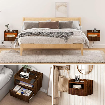 Floating Nightstand with Charging Station and LED Lights - Image 4