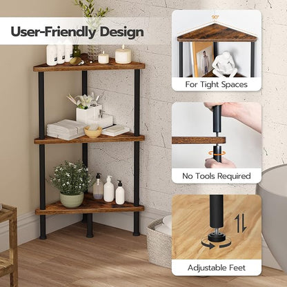 HOOBRO Corner Shelf Stand, Industrial 3-Tier Corner Bookshelf - Image 5
