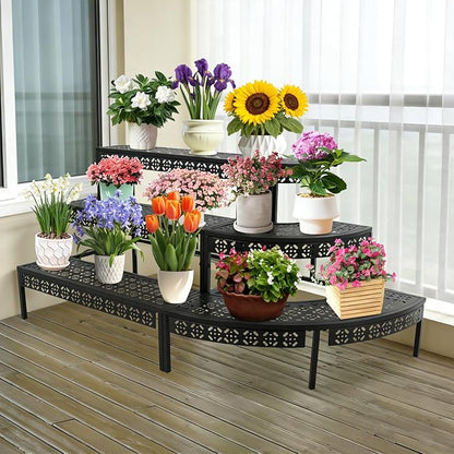 3 Tier Metal Plant Stand, Corner Flower Pot Holder Rack, Stair-Step Style - Image 7