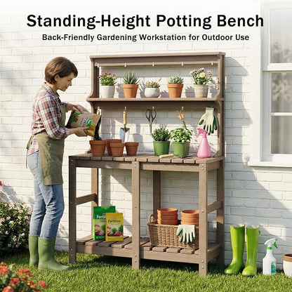 Outdoor Potting Bench with 3 Tier, All-Weather Patio Potting Table with Tool - Image 4