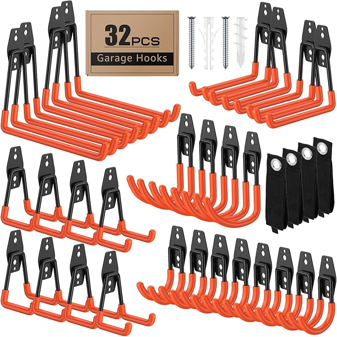 32 Pack Garage Hooks with Anti-Slip Coating Heavy Duty Wall Mount Hooks by Unknown