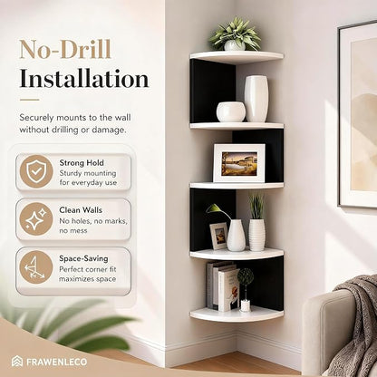 No-Drill Corner Shelf Wall Mount, 5-Tier Floating Corner Bookshelf - Image 6