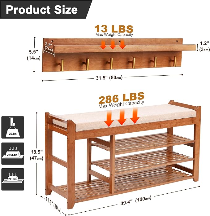 PETKABOO Hall Tree with Bench and Shoe Storage, Coat Rack Shoe Bench Set with - Image 3