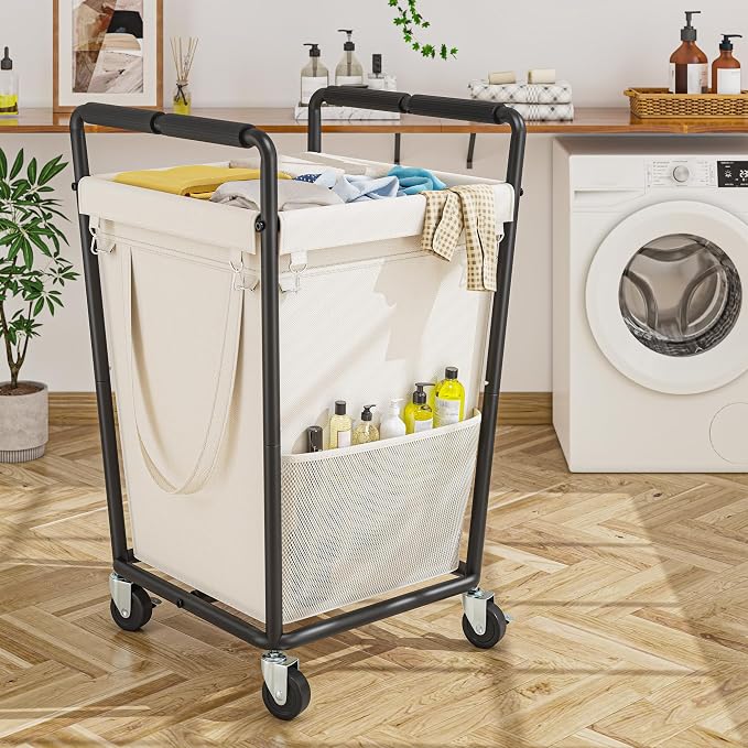 180L Laundry Basket with Wheels & Handles, Laundry Cart with Removable Bag & - Image 2