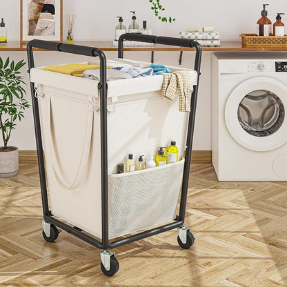 180L Laundry Basket with Wheels & Handles, Laundry Cart with Removable Bag & - Image 2