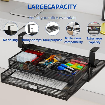 Under Desk Drawer Organizer No Drilling 2 Slide Out Drawer Under Table Storage - Image 7