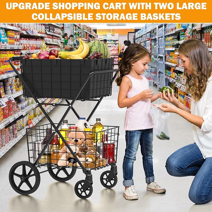 2-Tier Collapsible 400Lbs Heavy Duty Shopping Cart - Image 5