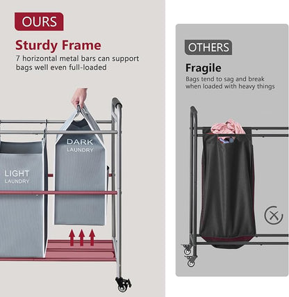 Tajsoon 4 Bag Laundry Sorter Cart, 4 Section Laundry Hamper Sorter - Image 4
