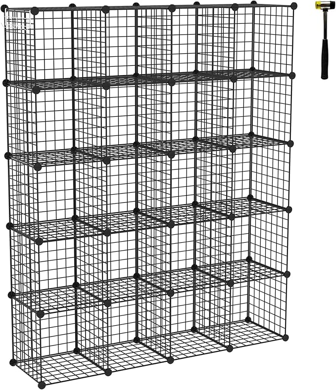 C&AHOME Wire Cube Storage, 20-Cube Organizer Metal, Wire C Grids Storage by CAHOME