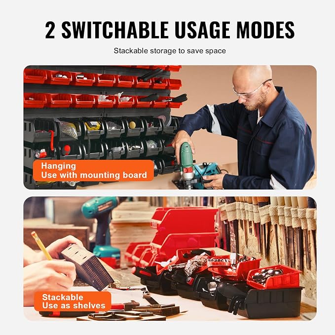 VEVOR 48-Bin Wall Mounted Storage Bins Parts Rack Organizer Garage Shop Tool - Image 3