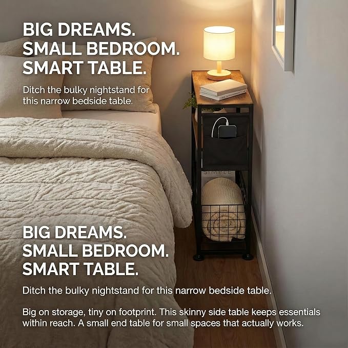 Skinny Side Table with Storage, 3 Tier Slim Side Tables - Image 14