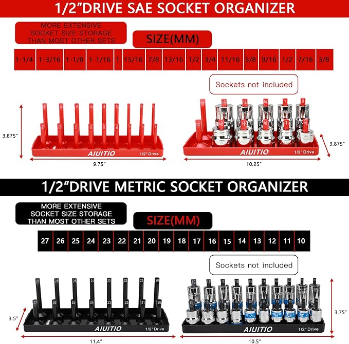 8 Piece Metric & SAE Socket Organizer Tray Set, 3/8-Inch & 1/2-Inch Drive - Image 4