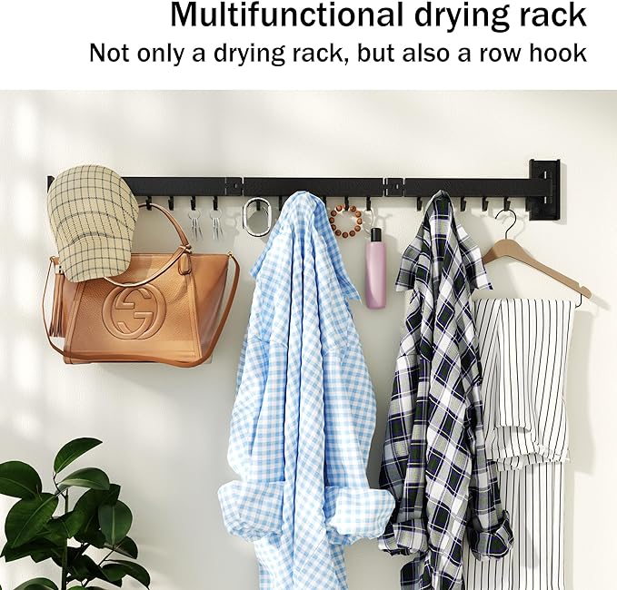 HEILAIYI Clothes Drying Rack for Laundry, Wall Mounted Clothes Hanger Rack - Image 6