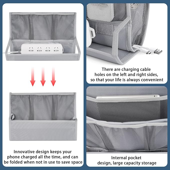 Bedside Storage Organizer with Power Strip Holder and Adjustable Straps Bed - Image 5