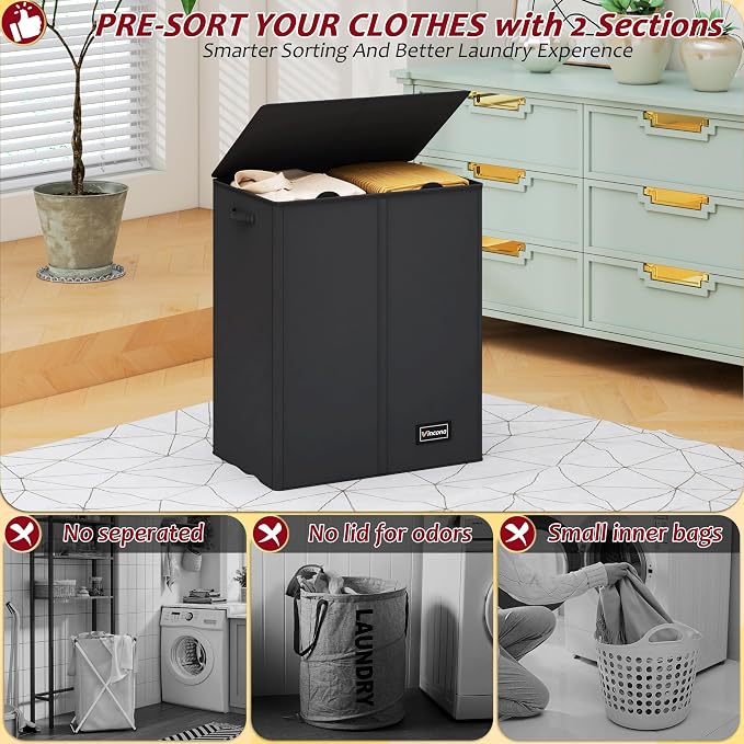 150L Laundry Hamper 2 Section, Large Laundry Hamper - Image 3