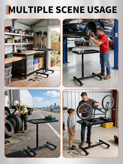 Rolling Tool Tray on Wheels, 220LBS Capacity Steel Mobile Work Table, - Image 6