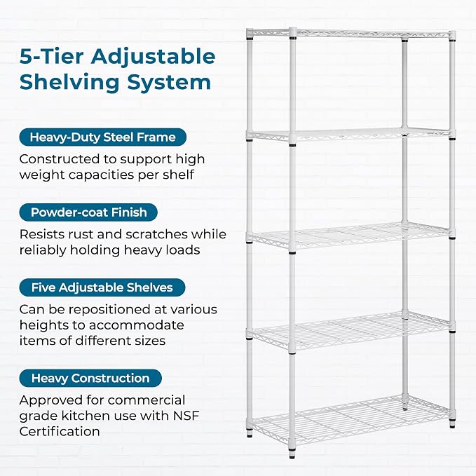 Honey-Can-Do 5-Tier White Wire Shelving Unit, 200 lb/Shelf, 000 lb total in a - Image 7