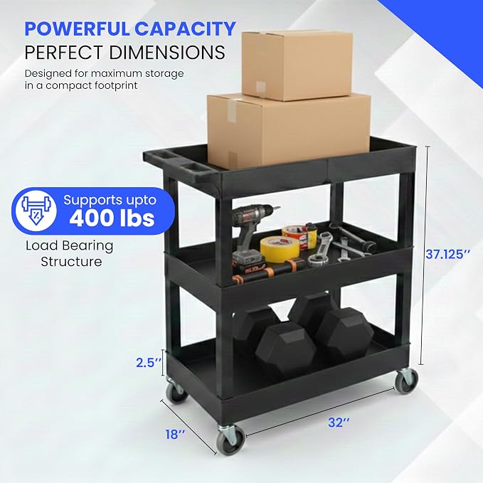 Luxor EC111-B 3-Shelf Heavy Duty Rolling Plastic Utility Cart, warehouse or - Image 5