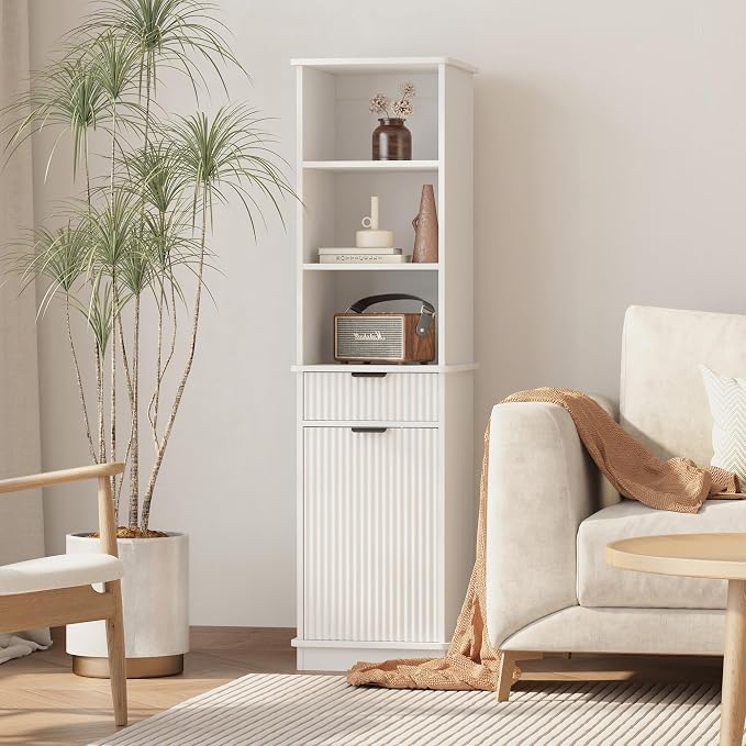 White Tilt Out Laundry Hamper Tall Bathroom Storage Cabinet Hidden Laundry - Image 8