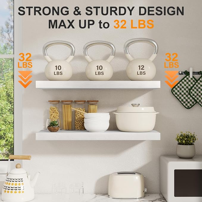 White Floating Shelves for Wall, 27.5 Inch Bathroom Shelves Set of 2, Rustic - Image 4