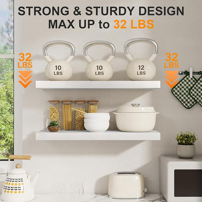 White Floating Shelves for Wall, 27.5 Inch Bathroom Shelves Set of 2, Rustic - Image 4