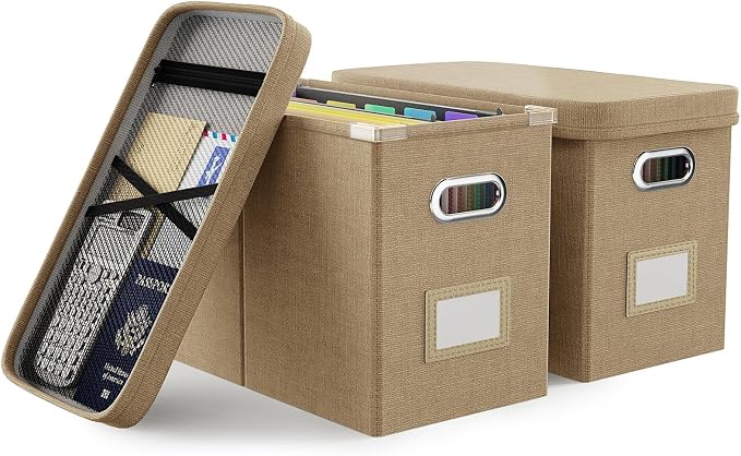 Hanging Filing File Box with Mesh Pocket, File Organizer Box with Lid, by Oterri