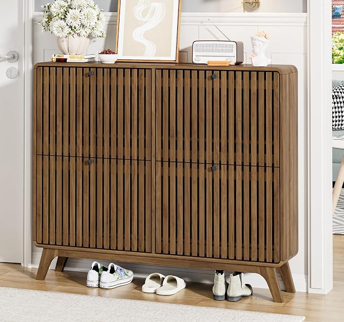 Jluomei Large Shoe Cabinet for Entryway, Bamboo Narrow Shoe Cabinet Storage - Image 3