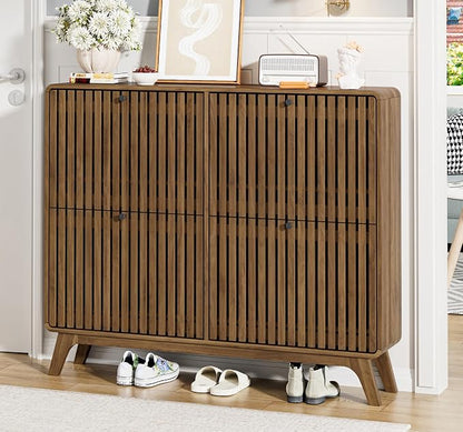 Jluomei Large Shoe Cabinet for Entryway, Bamboo Narrow Shoe Cabinet Storage - Image 3