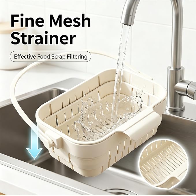 Foldable Hanging Kitchen Sink Drain Basket, 2-in-1 Foldable Sink Colander - Image 4