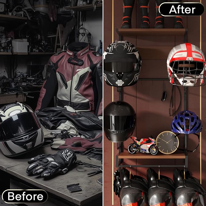 Motorcycle Helmet Holder Wall Mount, Rustic Helmet Rack - Image 3